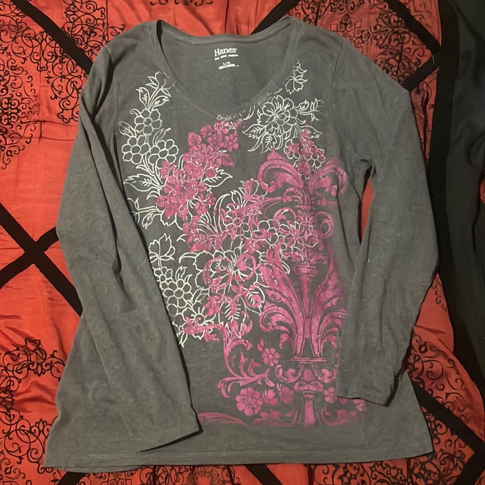 y2k floral decal long sleeve t shirt